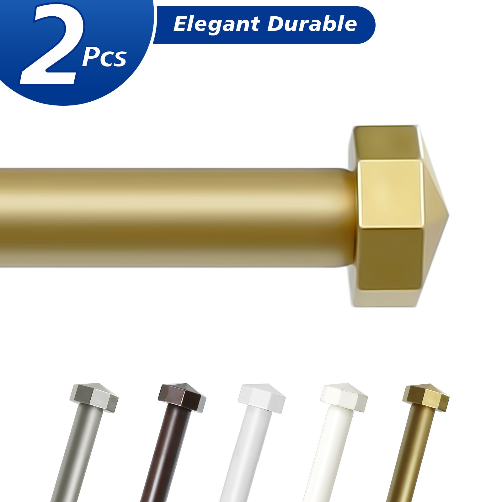 2 PCS Single Curtain Rod w/ Octagonal Finial, 5/8 In Dia Drapery Rods 28″-120″