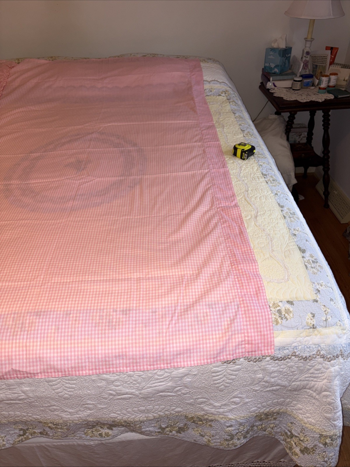 Set Pastel Pink Gingham Checked Curtains, Pretty Ruffle 70×46, Read Description