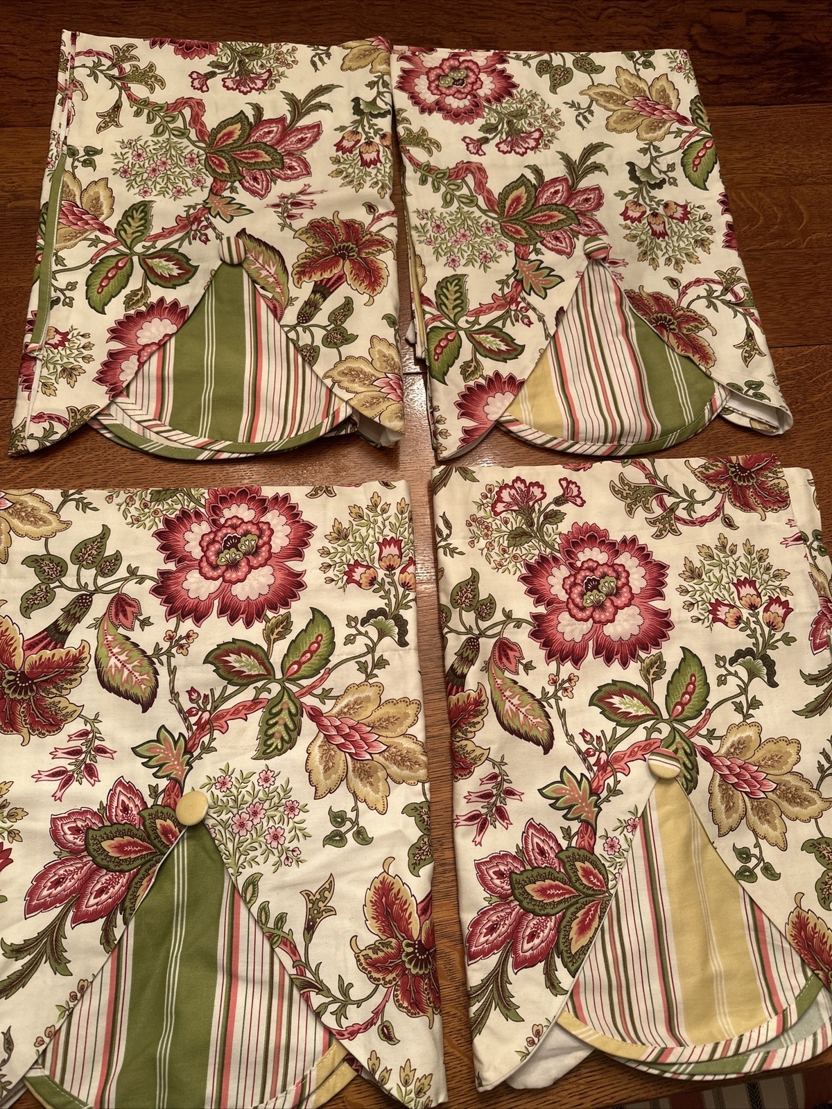 Waverly Valance Navarra Raspberry Floral Striped Tiered Rod Pocket 54”x 18.5”