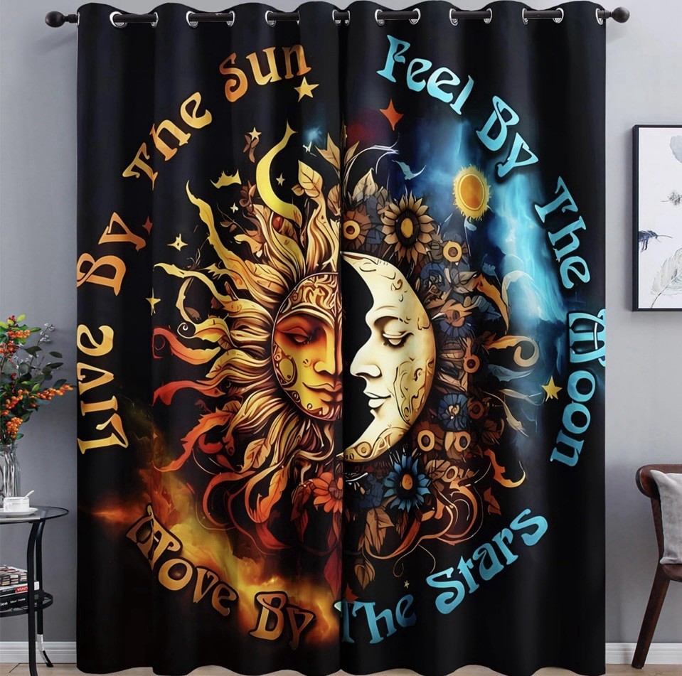 Sun Moon Window Curtain, Boho Style 42″ W x 63″ H (2) Sunflowers,Light Blocking