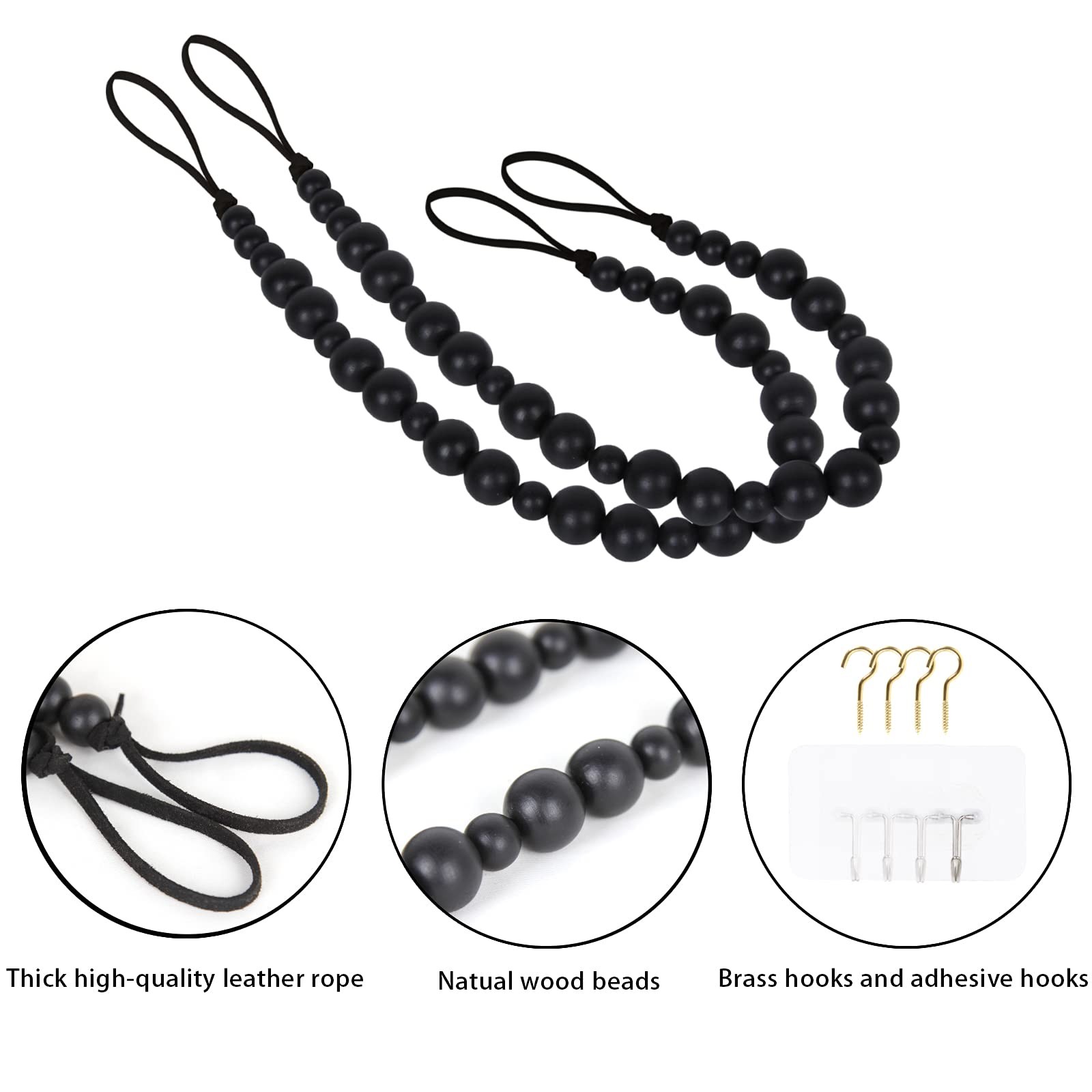 2 Pieces Wood Bead Curtain Tieback Boho Curtain Tiebacks Curtain Holdbacks for