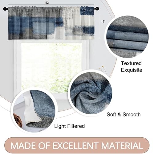 2 Pack Valances Window Treatments, 18″W x 52″L (Pack of 2) Abstract Blue Grey