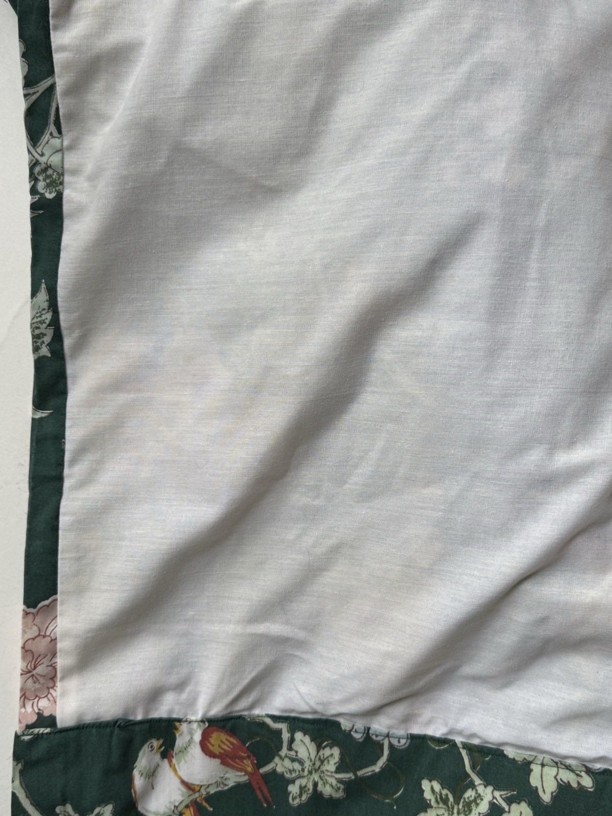 RARE! Vintage *GREEN Floral Flower BIRDS LINED CURTAIN PANEL 81x 63