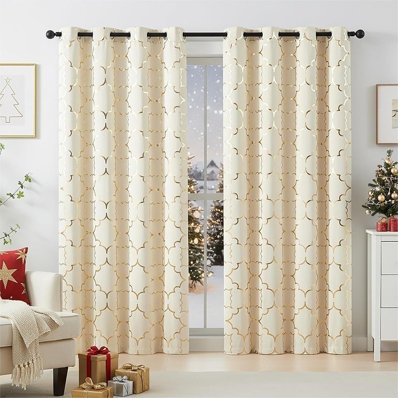 Moroccan Foil Blackout Curtains Geometric Design Modern Window Drapes 2 Panels