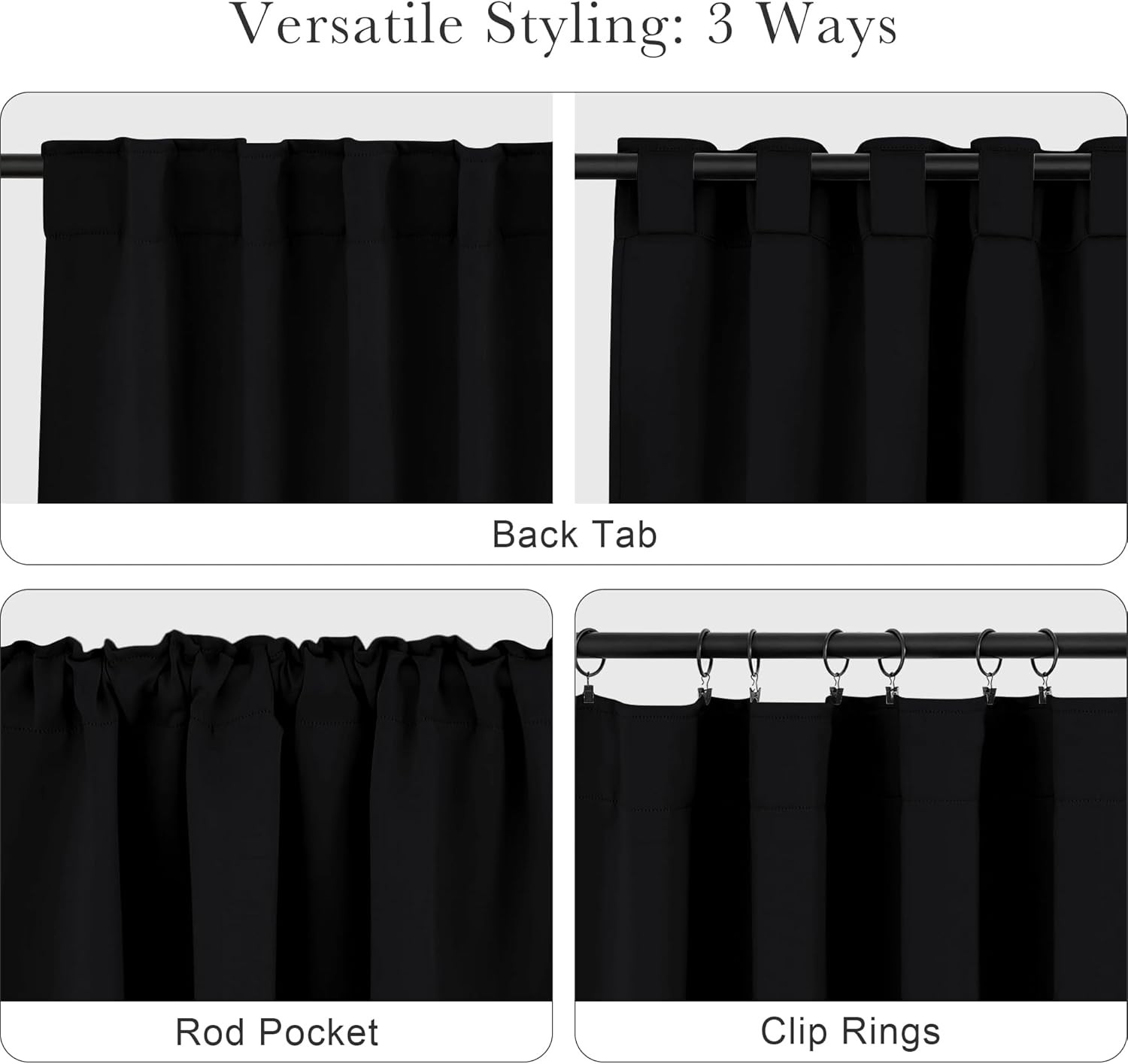 PONY DANCE Black Kitchen Blackout Curtains over Sink, Short Half Curtains for Ba