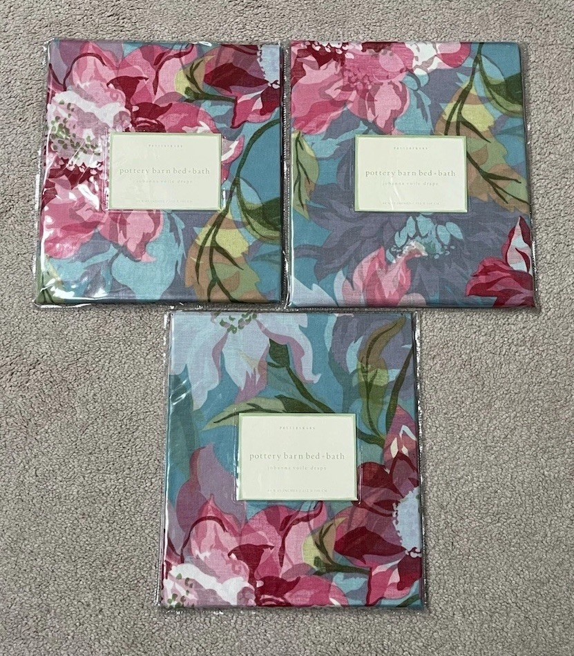 Vintage Pottery Barn 100% Cotton Johanna Voile Drapes 44” x 63” Lot of 3 RARE