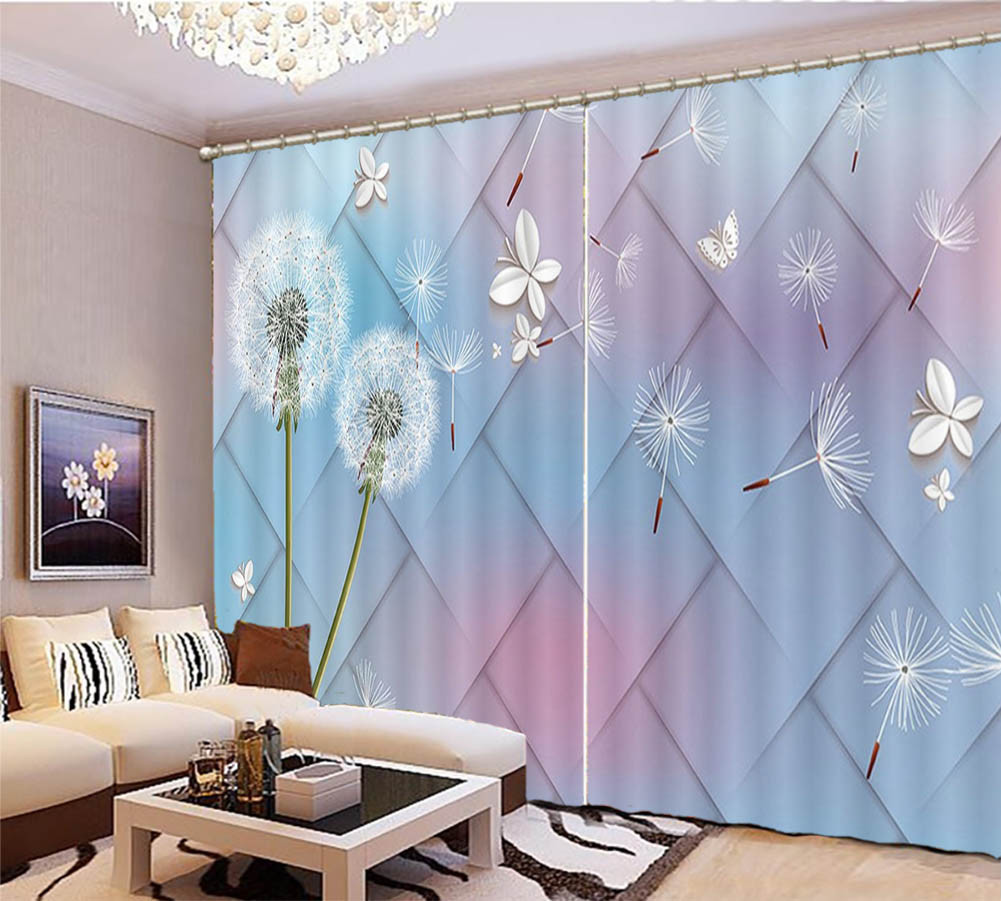 Dandelion Dreamy Color 3D Curtain Blockout Photo Printing Curtains Drape Fabric