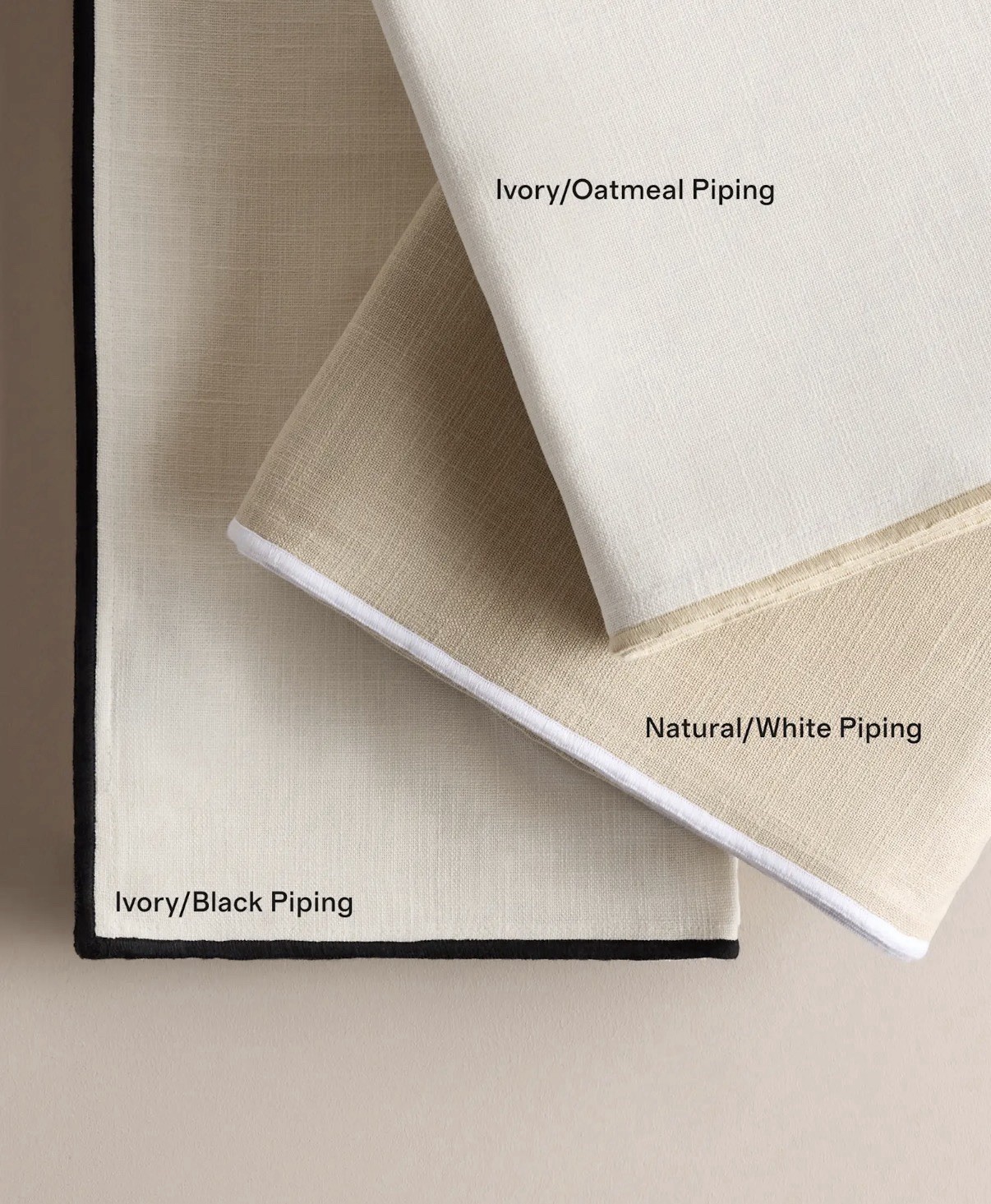 Quince Piped Edge Cotton Curtain Panel 48×96 Natural White Light Filtering
