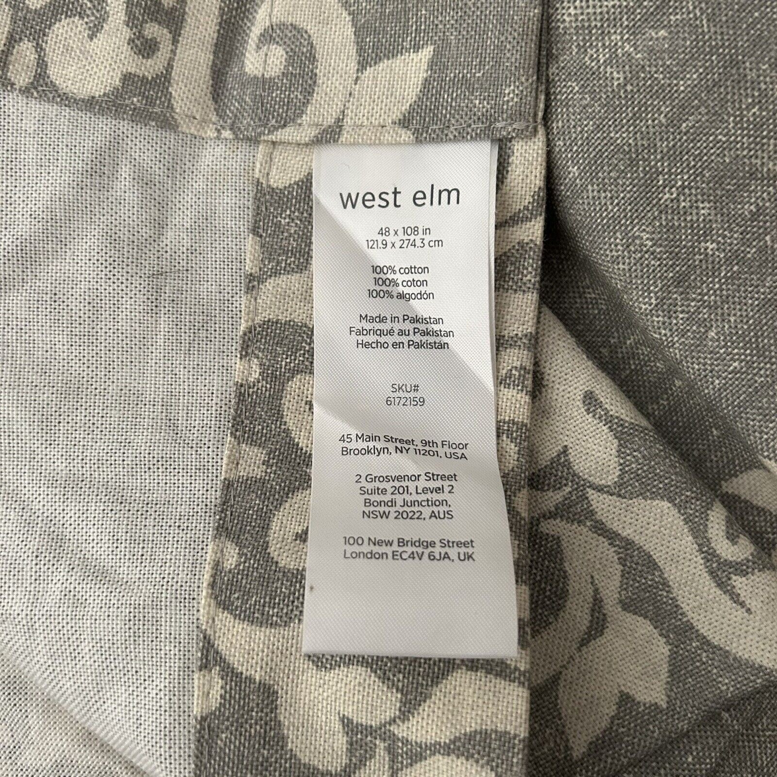 West Elm 48″ x 108″ Curtain Panel Feather Gray Scroll Medallion Cotton