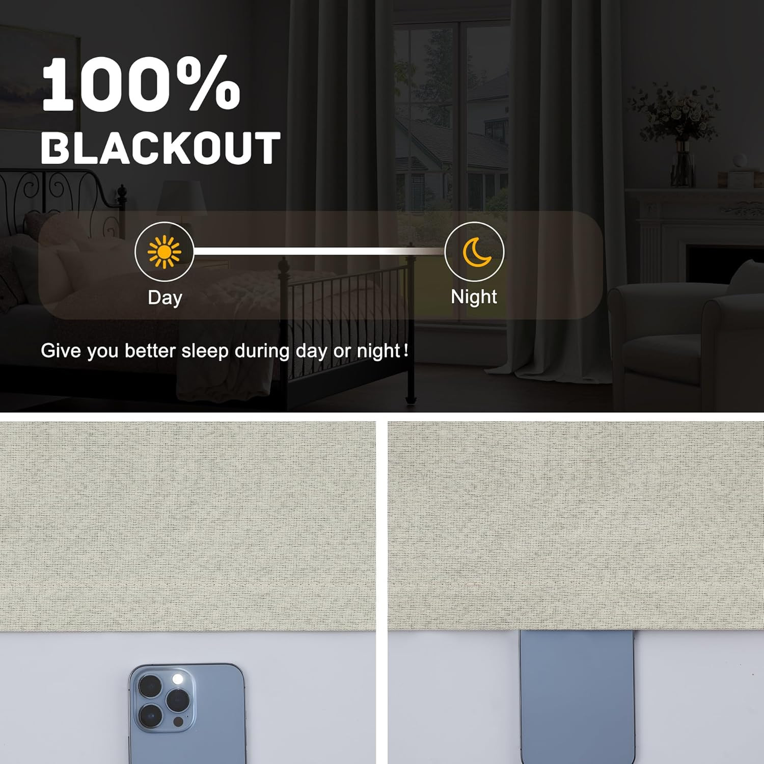 100% Blackout Linen Textured Curtains 84 Inch Length 2 Panels Set for Living Roo