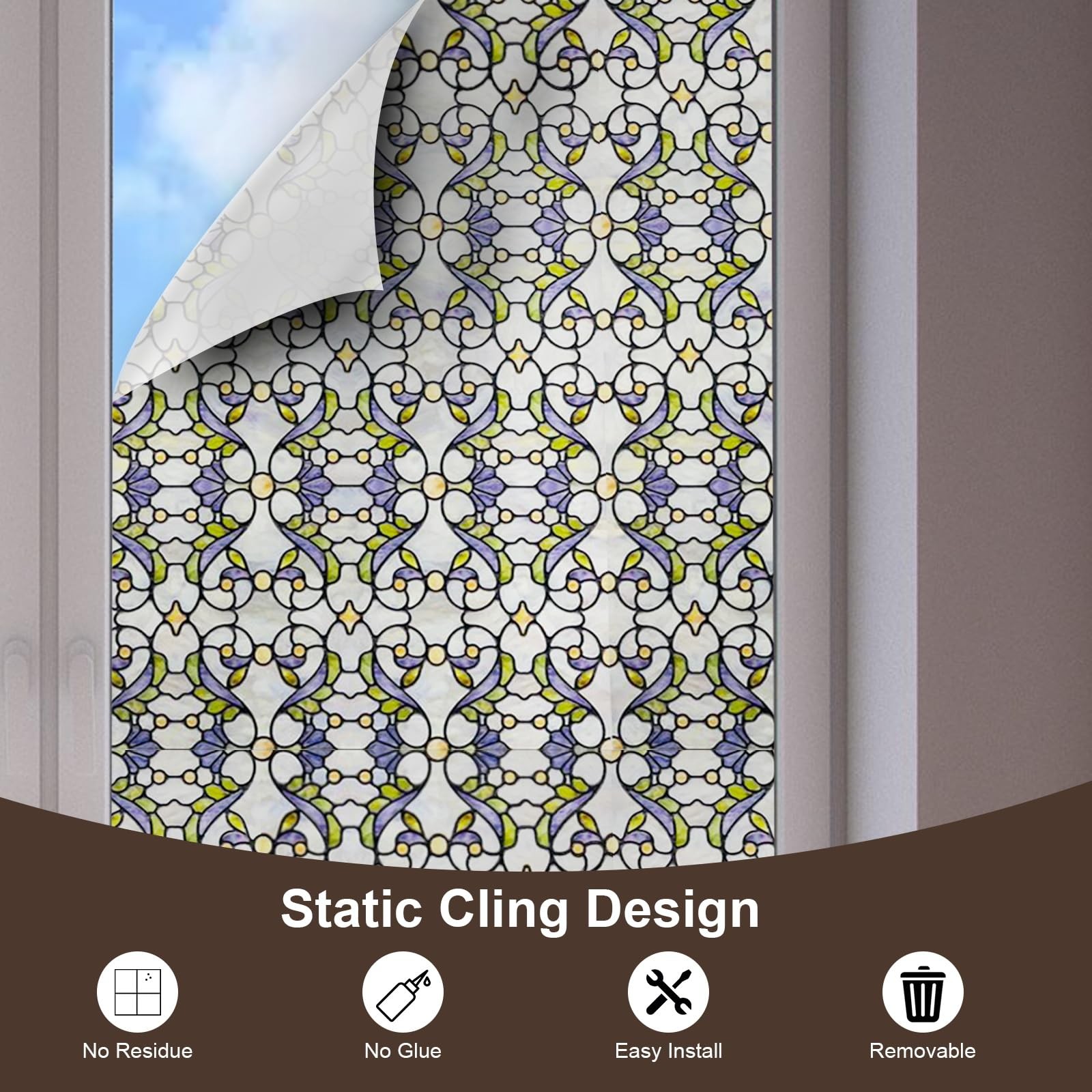 3D Stained Glass Window Film, Decorative Window Privacy Film for Bathroom,Fro…