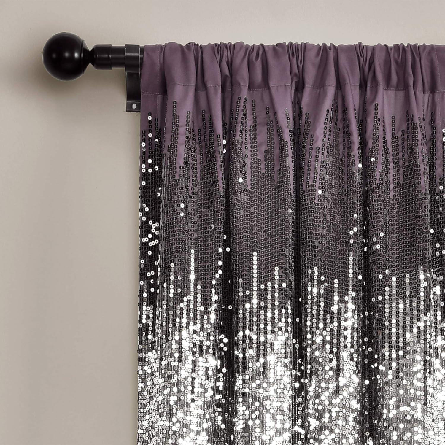 Glam Purple & Black Shimmer Sequin Window Curtains 42″ x 84″ Pair