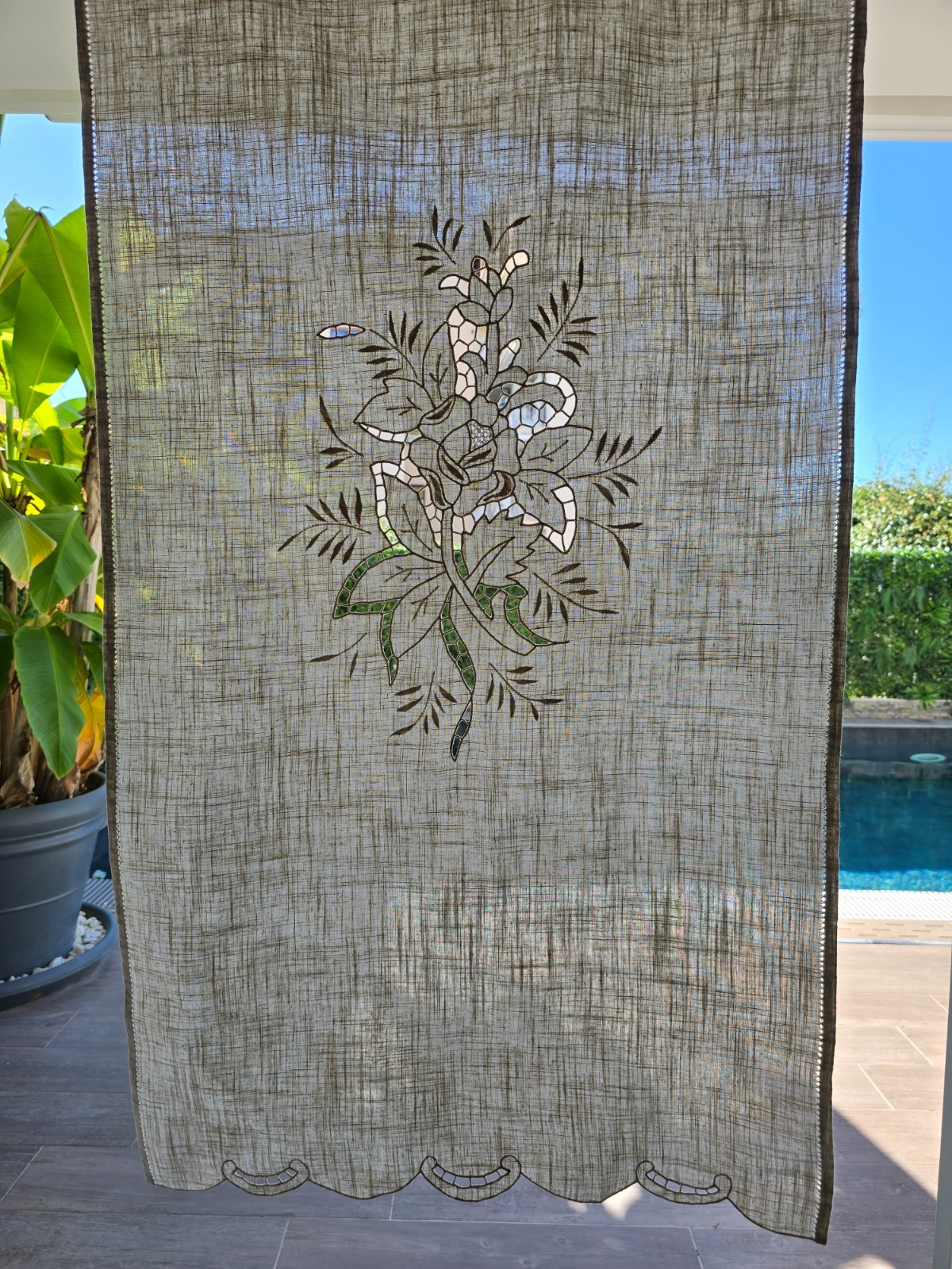 Linen hemp curtain with hand embroidery carving 70×150 cm panel tent