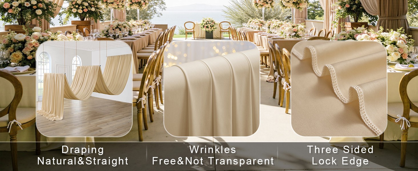 40 ft×20 ft Beige Ceiling Curtain Drapes for Weddings Parties,Wrinkle Polyester