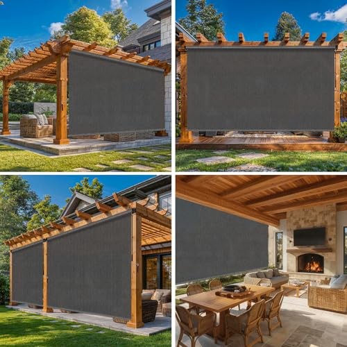 8’W x 6’H Gray Patio Shades Roll up Outdoor Roller Shade Crank 96″W x 72″H Grey