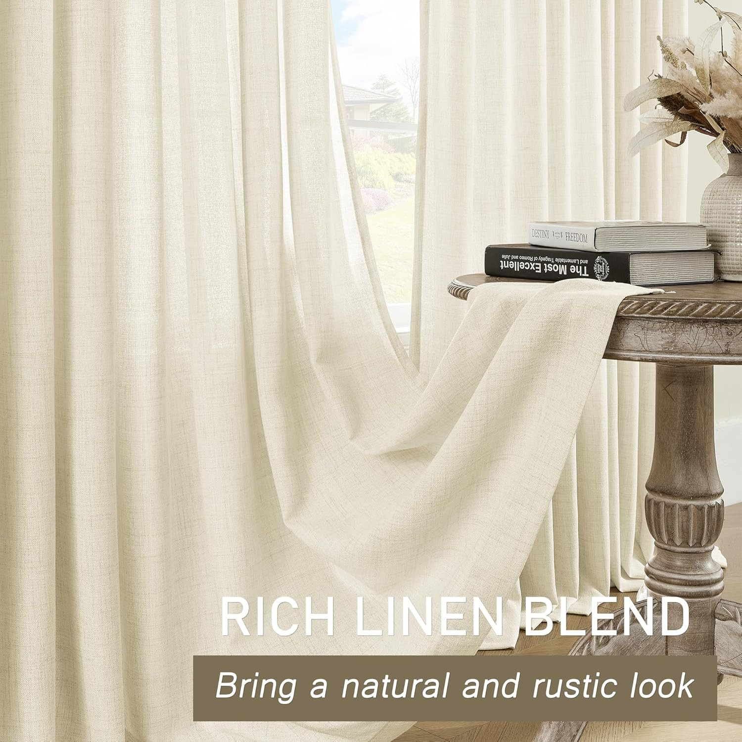 Extra Wide Pinch Pleated Curtains 100×96 Semi Sheer Linen Drapes 1 Panel Natural