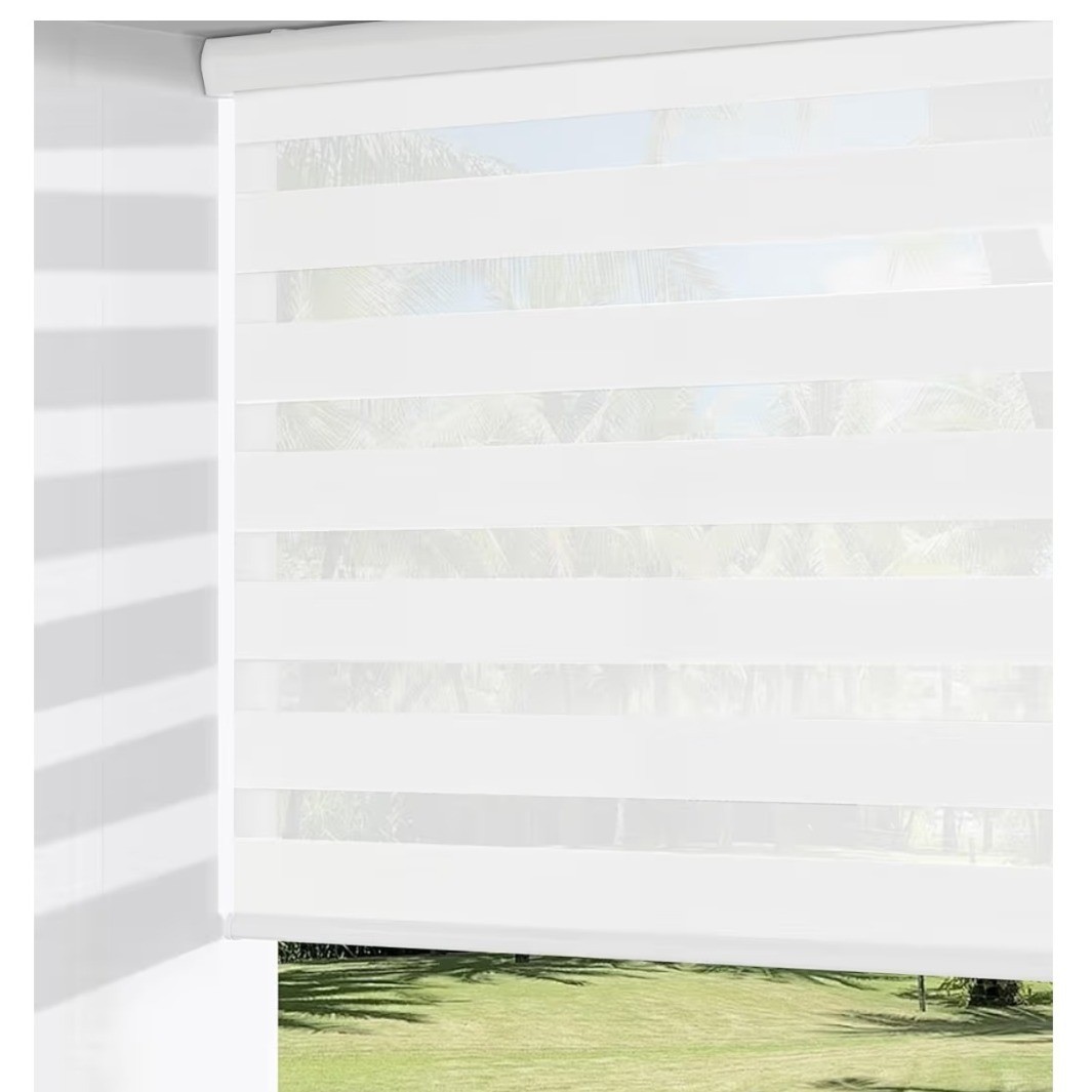 Cordless Zebra Blinds White 48W x 72H Dual Layer Roller Window Shades