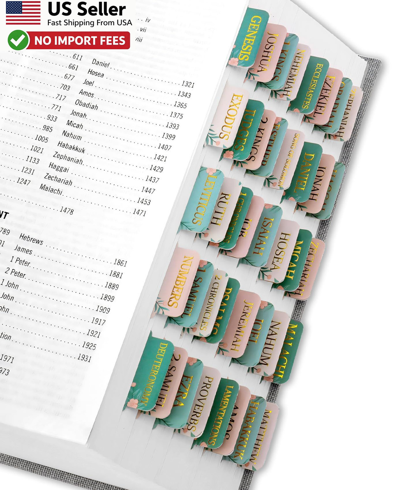 Cottage Floral Bible Tabs Laminated Large Print 75 Pcs Easy Navigation FROM USA