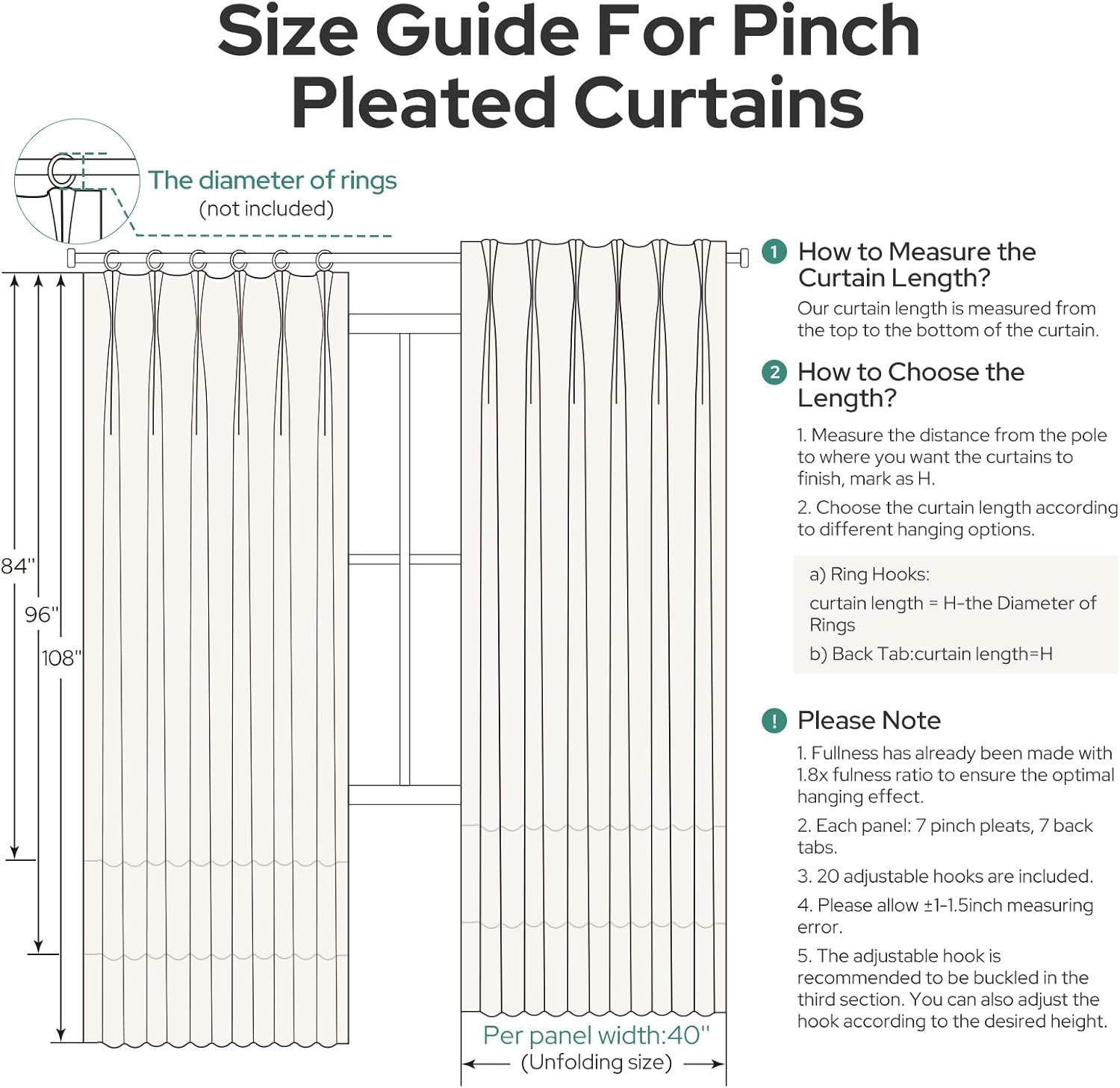 Elegant Natural Sheer Pinch Pleated Curtains, 40″x96″, 2 Panels for Home Decor