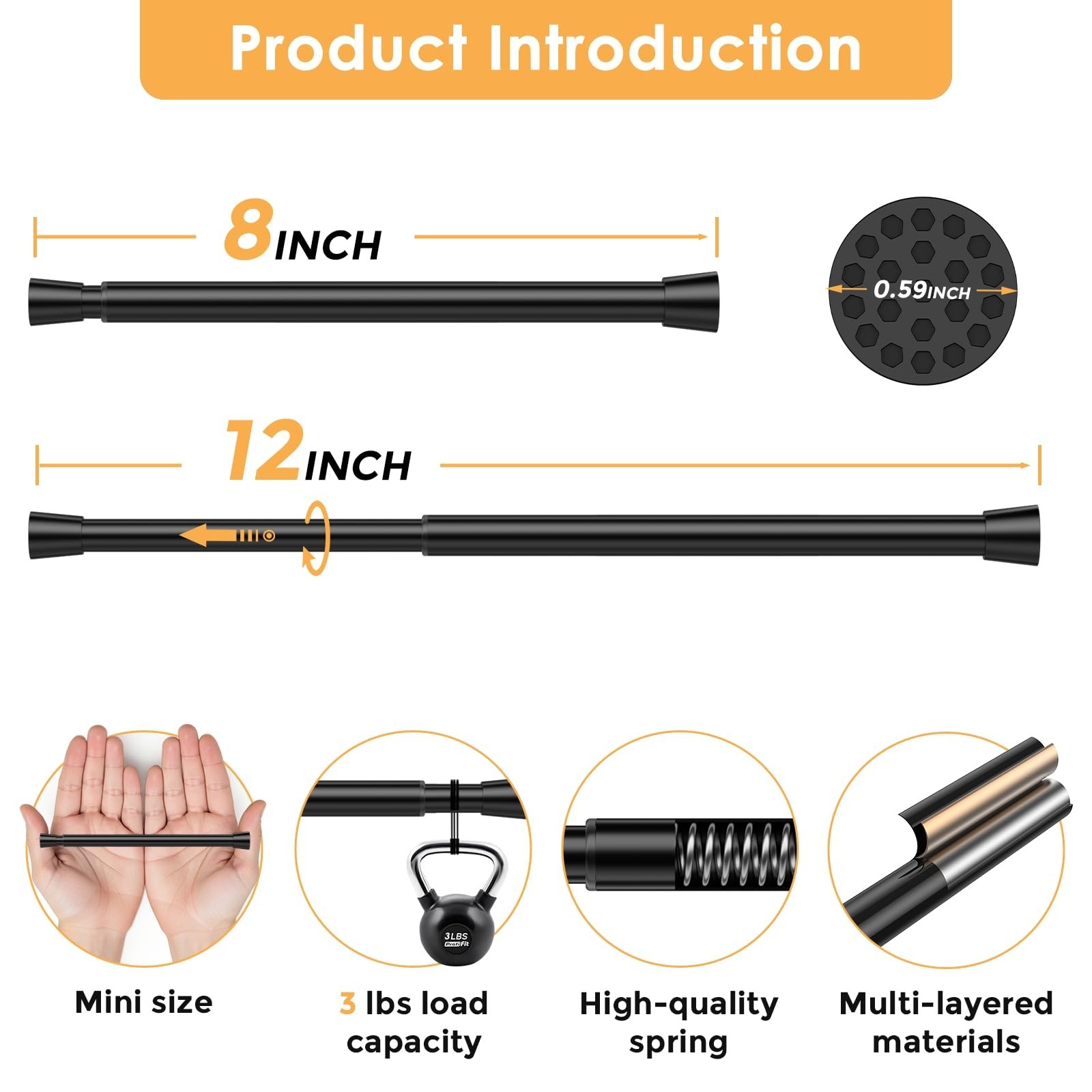 2 Pack Tension Curtain Rod 8 to 12 Inch, DIY Mini Spring Curtain Rods No Dril…
