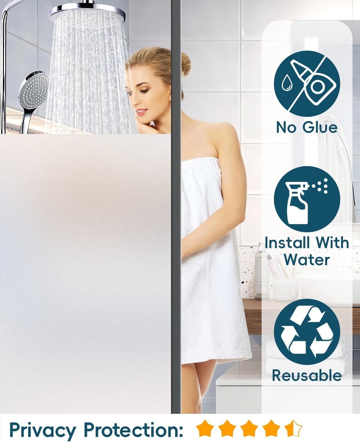 17.5×78.7″ Frosted Window Film Privacy Static Cling Decorative Bathroom Anti-UV