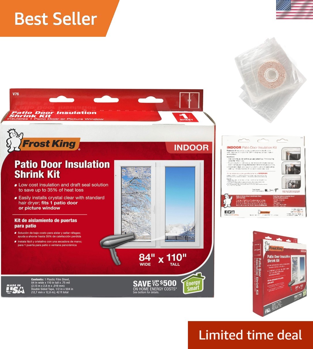 Frost King V76H Clear Shrink Window Kit 84″ x 110″ – Easy & Efficient Insulation