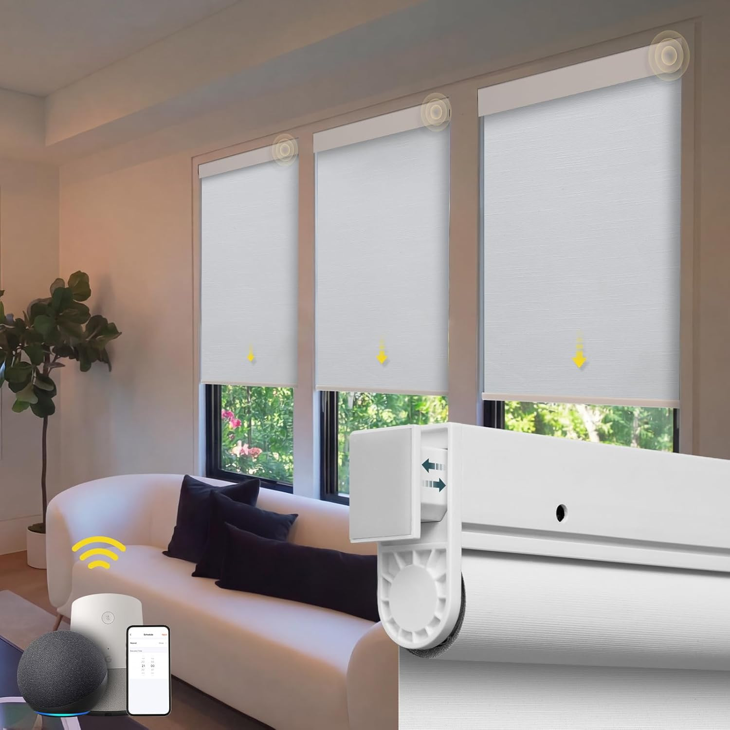 Motorized Blinds No Drill Automatic Cordless Roller Shades(White, 28 X 72) MH100