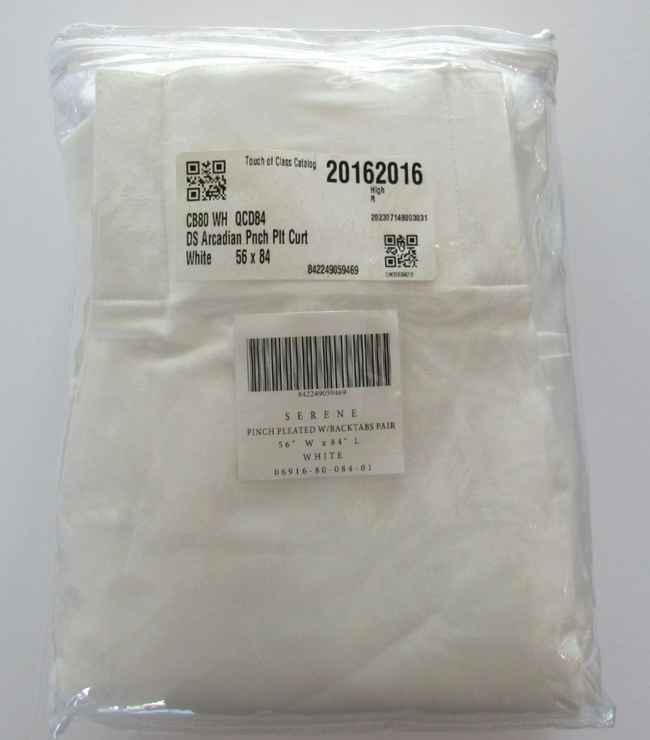 NIP Ricardo Serene Pinch Pleated w/Backtabs White Pair 56″X84″ $313.78