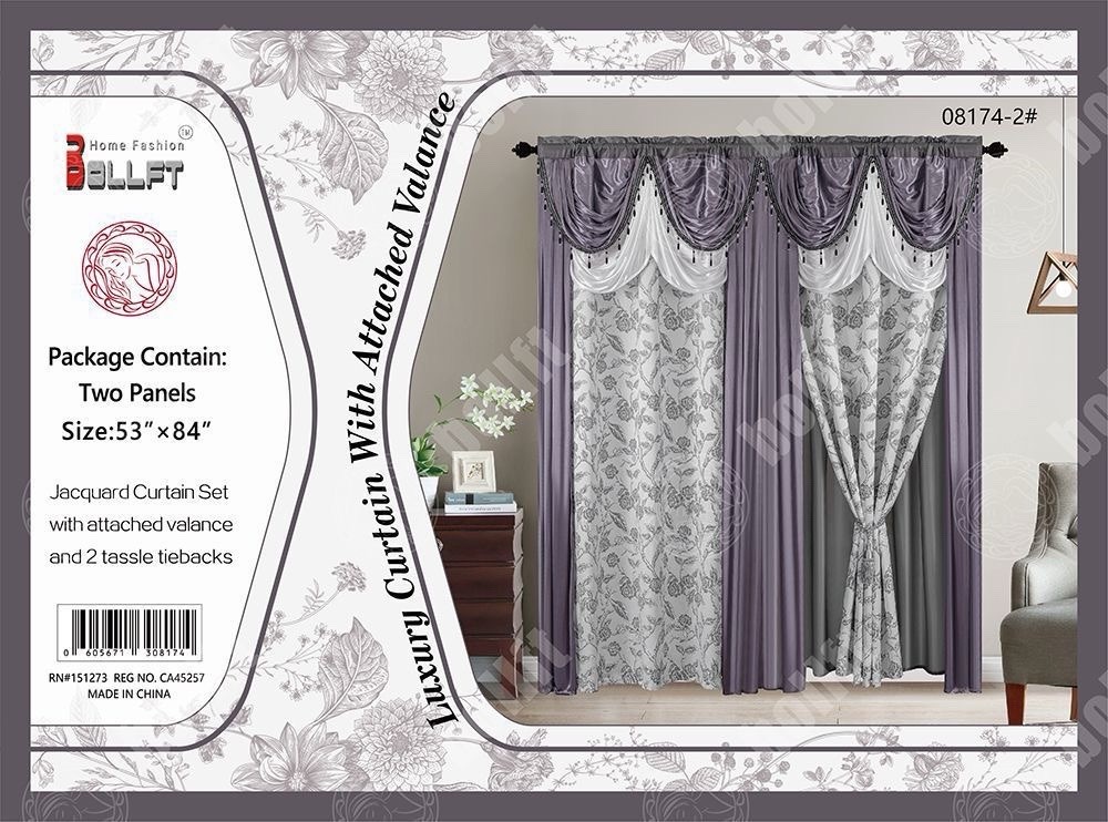 Bollft Luxury Jacquard Curtain Panels 53x84in Valance Tassel Tiebacks