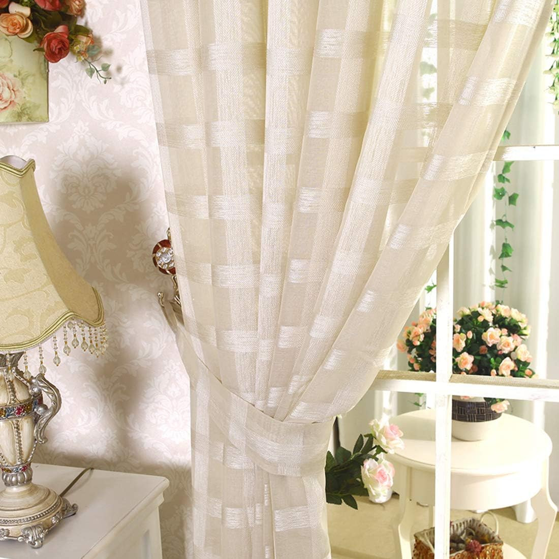 78″ Volie Semi Screen 2Pc Tulle Backdrop Curtains Buffalo Check Striped Gingham