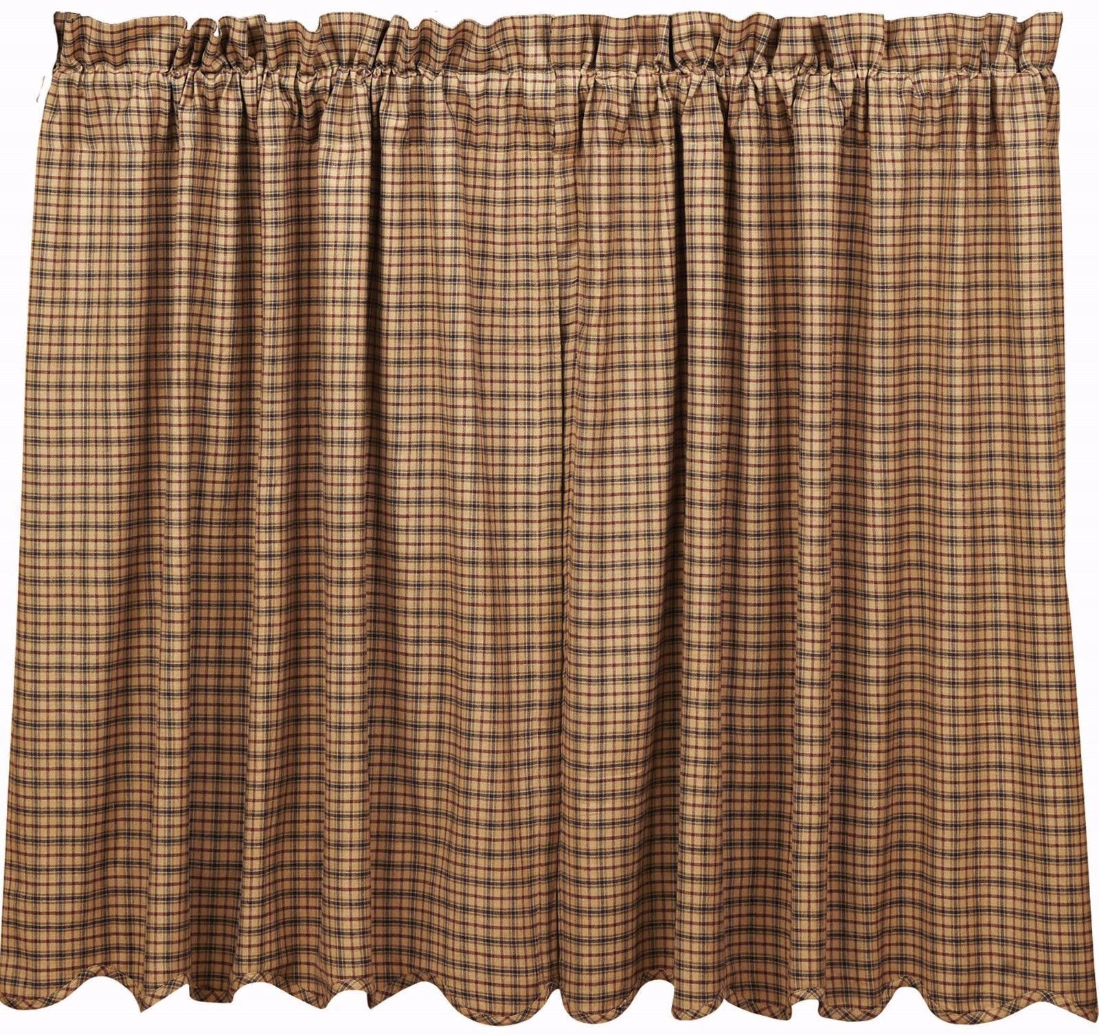 36″ Lodge Style Window Tier Set Lined Red Navy Tan Plaid Cafe Curtains Millsboro