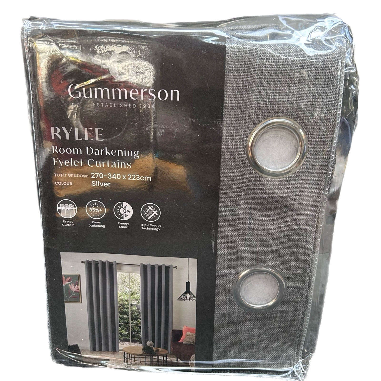 Gummerson Rylee Room Darkening Eyelet Curtains Silver NEW