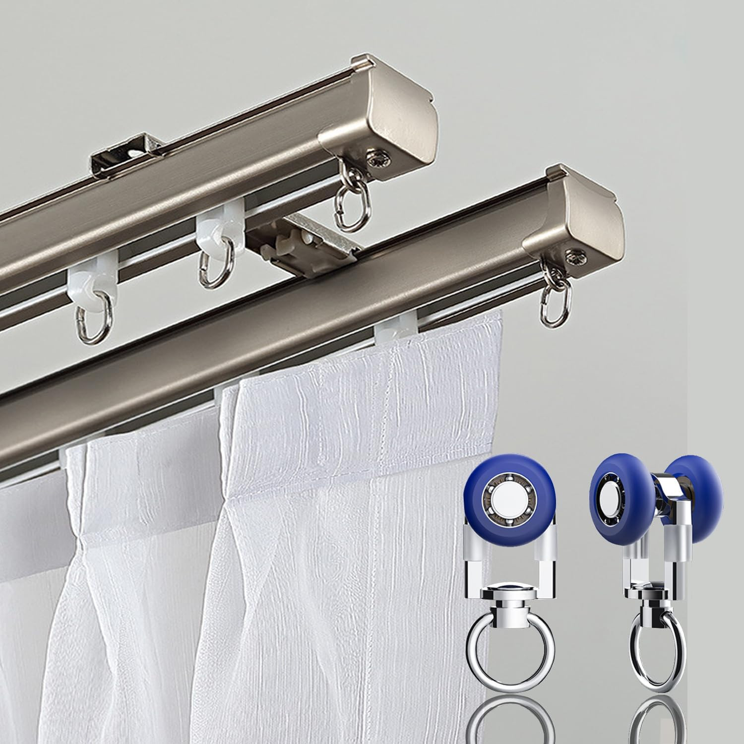 Curtain Double Tracks Ceiling or Wall Mounting, Heavy Duty Aluminum Curtain Slid