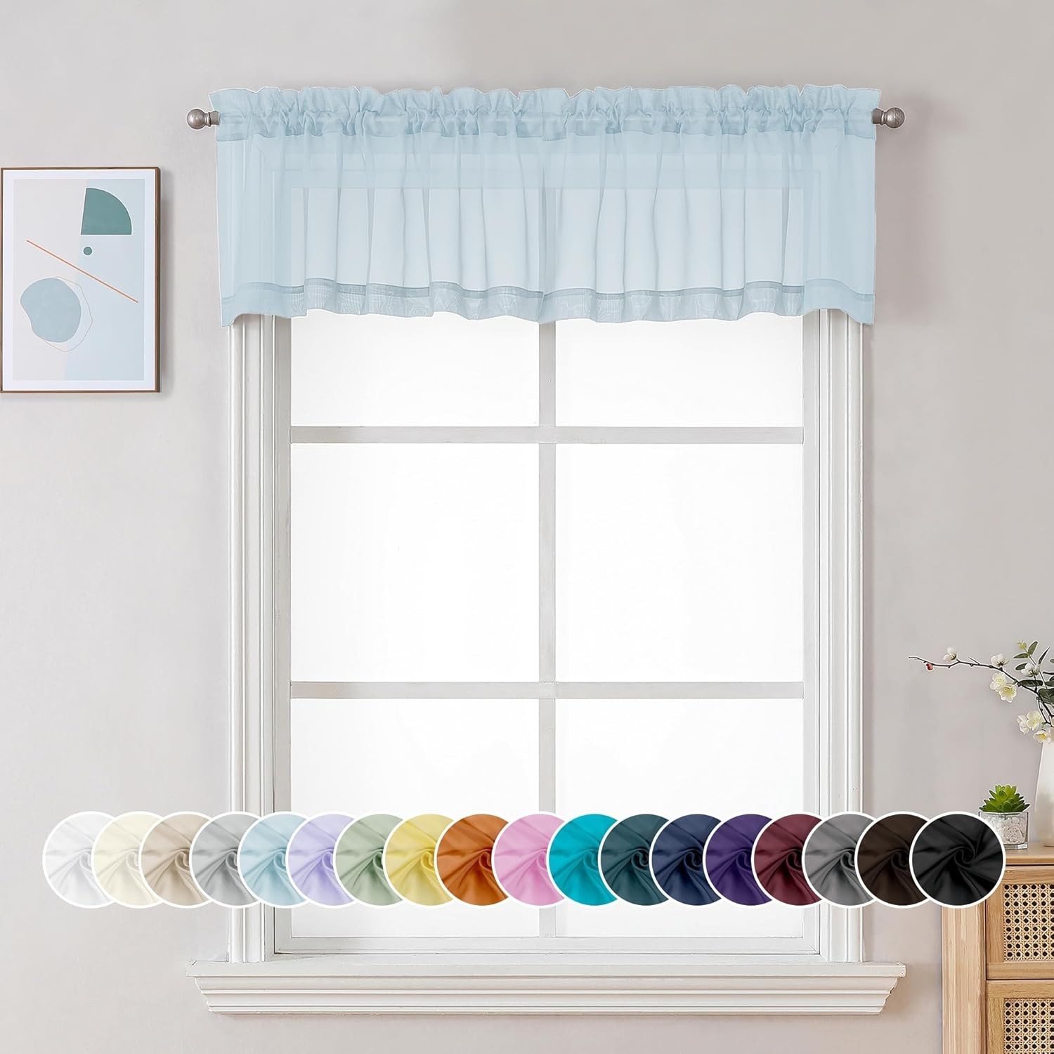 Sheer Valances for Windows 2 Pack, Small 42″W x 14″L (Pack of 2) Sky Blue
