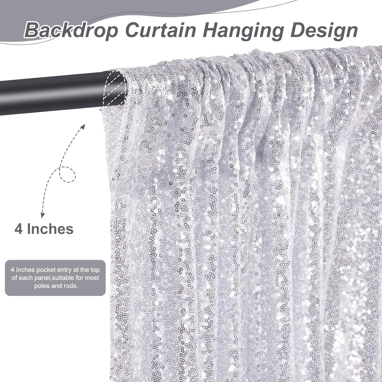 Silver Sequin Backdrop Curtains-2 Panels 2FTx8FT Silver Backdrop for Valentin…