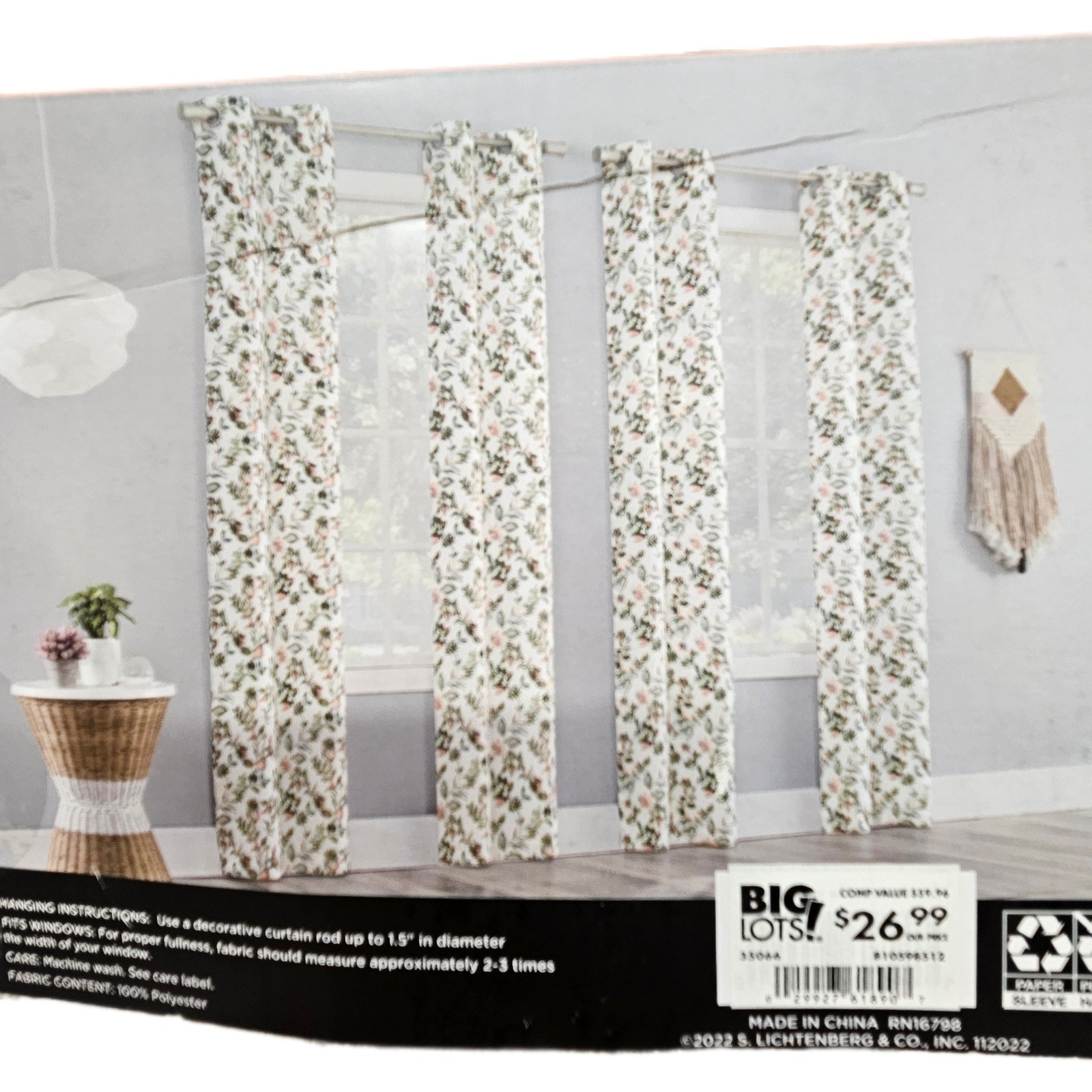 NWT Sun Zero Eloise Grommet 4 Window Panels 26″x84″ Sage Floral Room Darkening