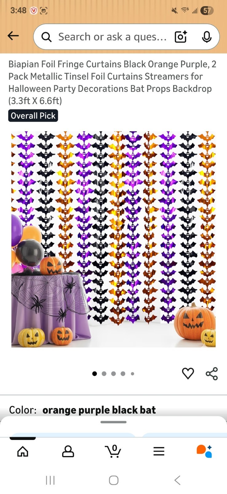 Biapian Foil Fringe Curtains Black Orange Purple, 2 Pack (3.3ft X 6.6ft)