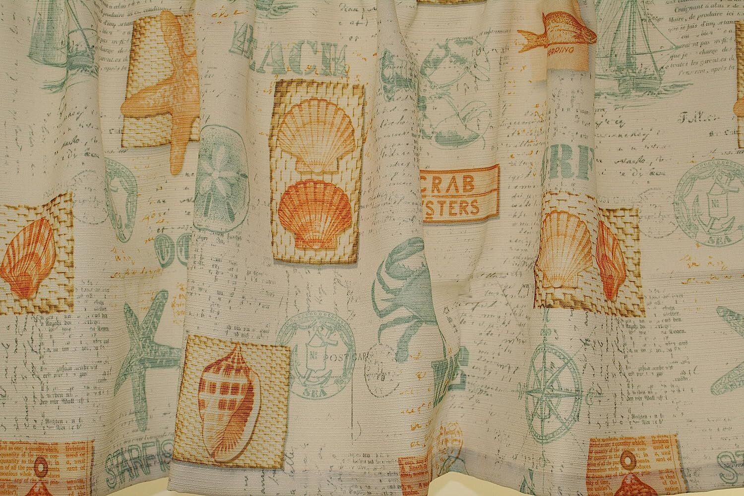 By The Sea Green Window Curtain Rod Pocket Marine Starfish Crab Nautical Fish