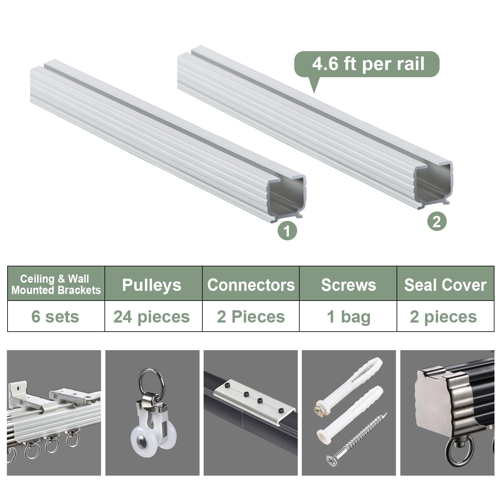 Zshine Curtain Single Tracks Ceiling Or Wall Mounting Heavy-Duty Curtain Rails