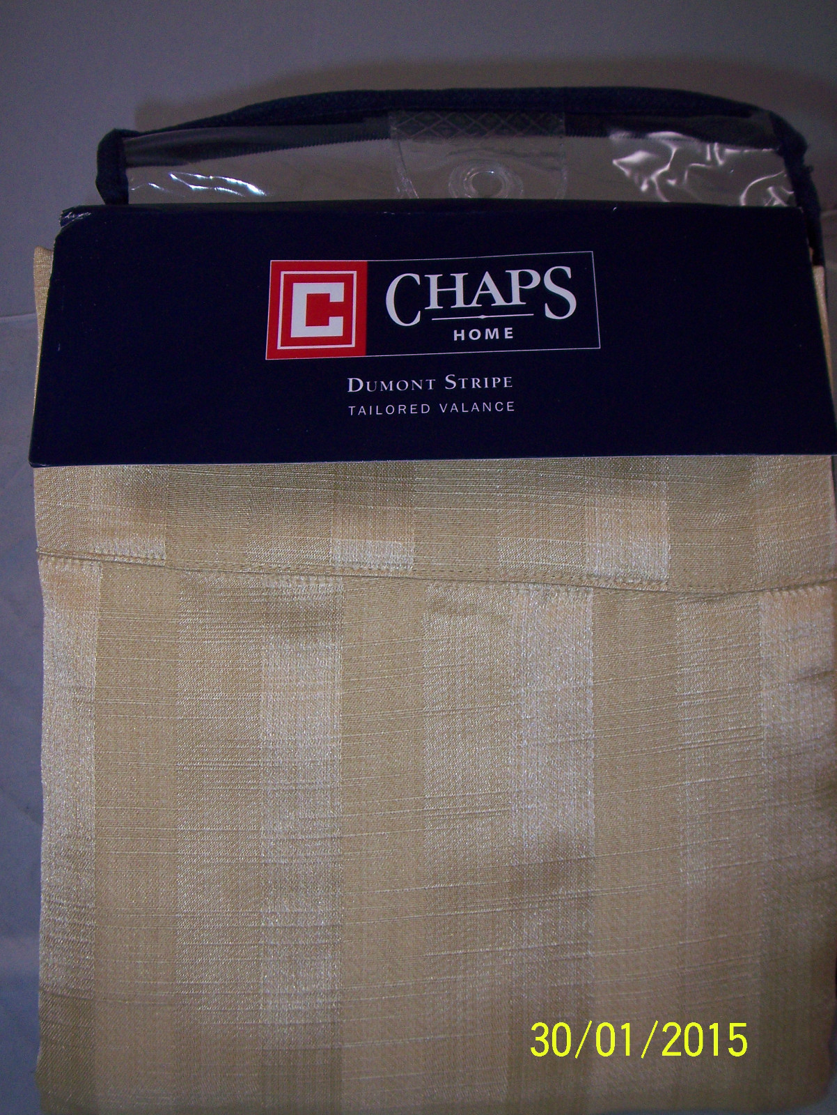 Chaps Dumont Stripe Gold Damask Lined Tailored Valance 54 x 17″ Washable NEW