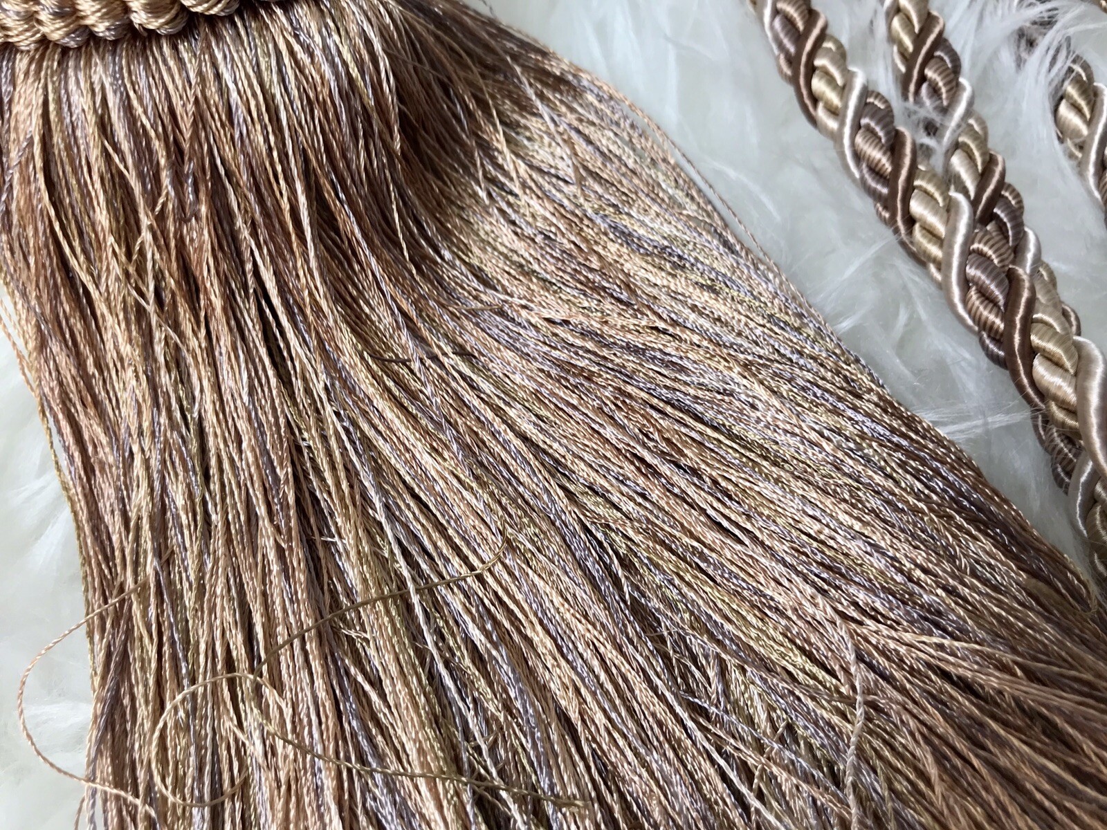 2 Huge Tassels Drapery Tiebacks 11″ Curtain Ornate Bronze Gold Metallic Satin