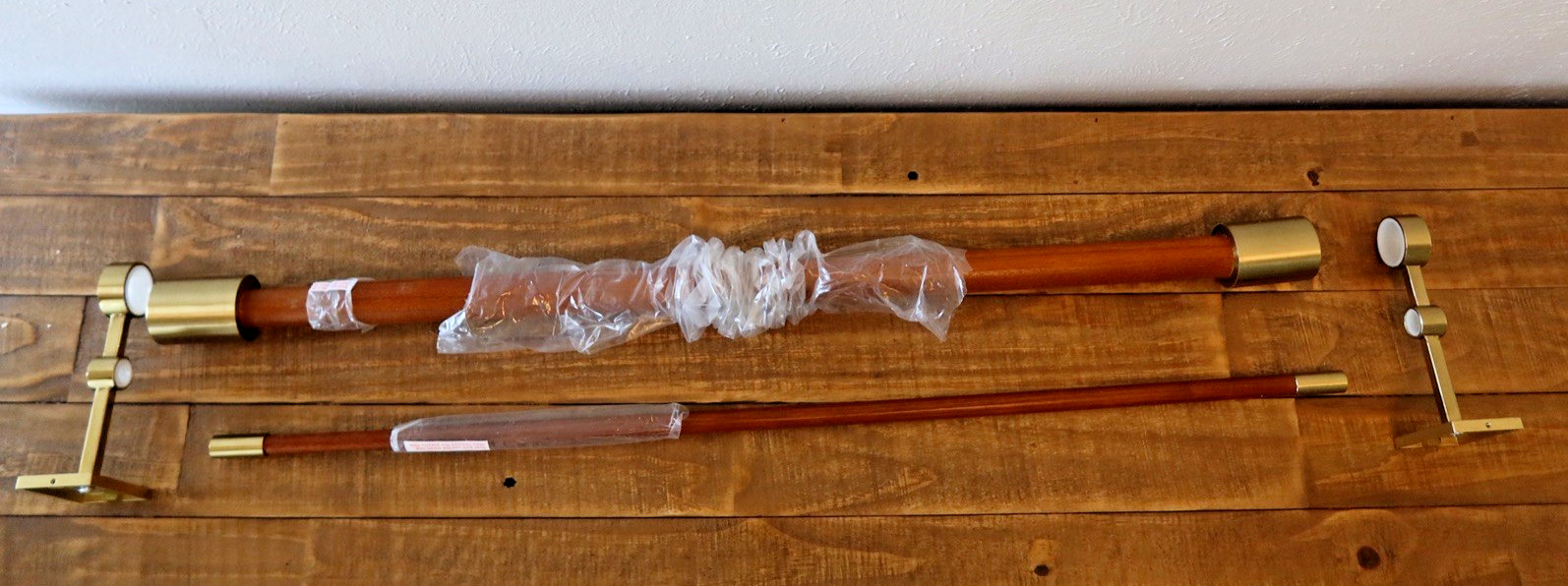West Elm Mid Century DOUBLE curtain rod Ant Brass Walnut 28-48″