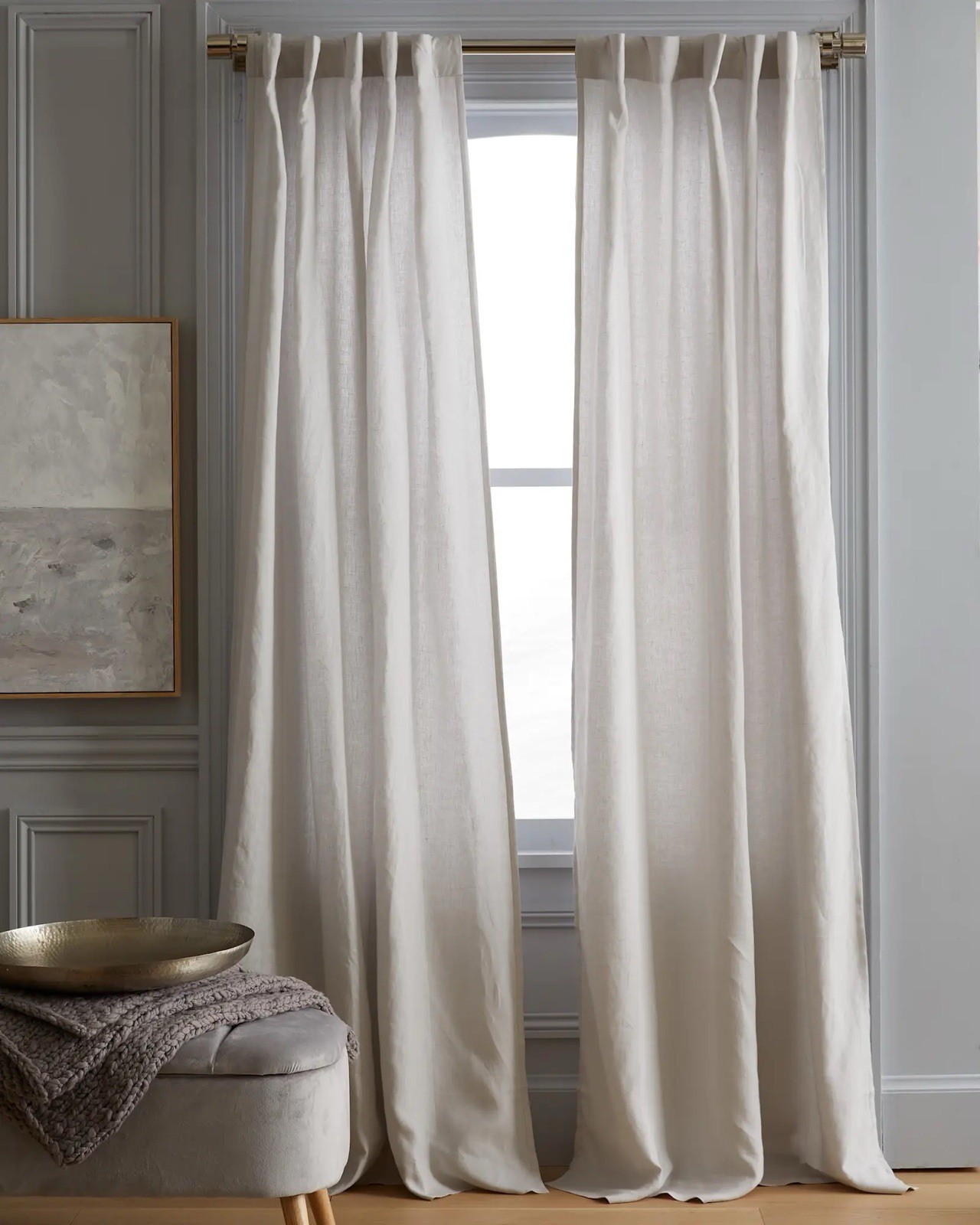 Quince European Linen Light Filtering Curtain, 48 X 84 In Cloud, NWOT