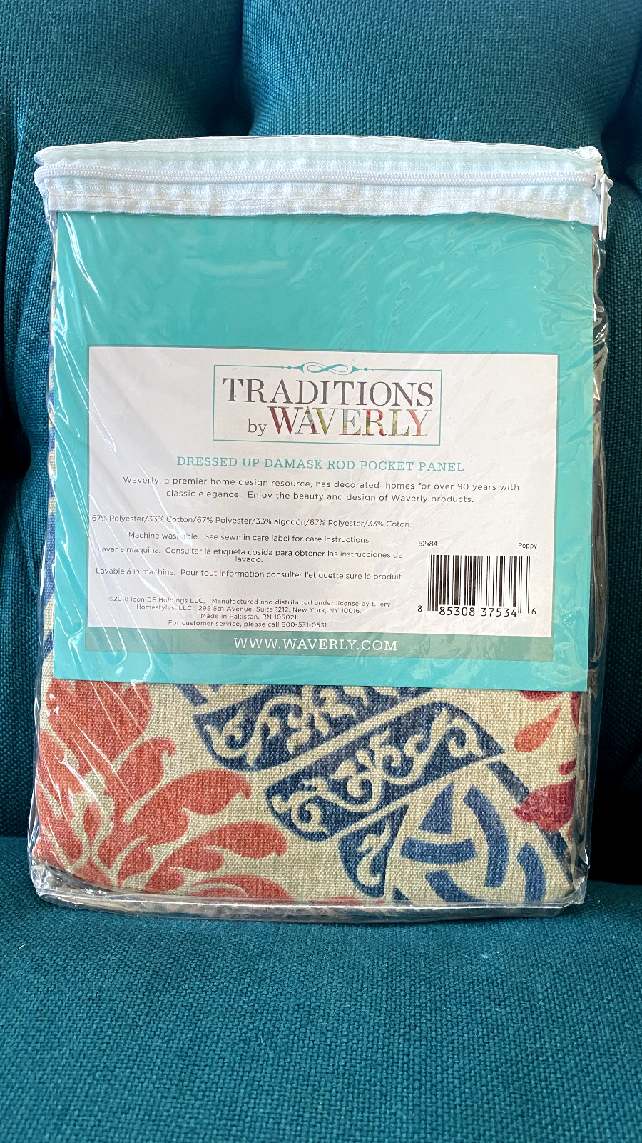Traditions Waverly Curtain Panel Dressed Up Damask Rod Pocket NEW Chic Bohemian