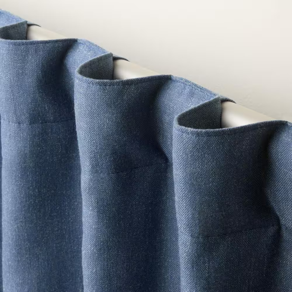 Arlo Solid Linen Texture 50 In. W X 108 In. L Polyester Blackout Navy Blue Curta
