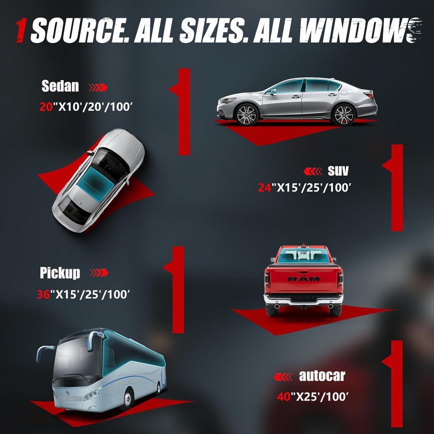 Ceramic Car Window Tint Film 5 Percent VLT 20×20 Feet One-Way Privacy No Signal