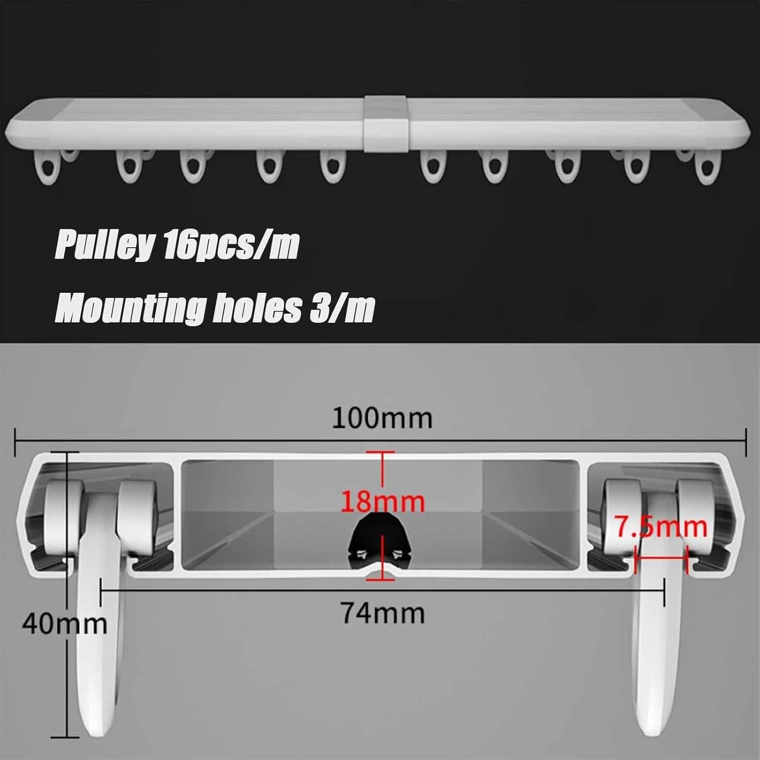 Silent Heavy-Duty Double Track Curtain Rail System, 3M Ceiling Mounted, White