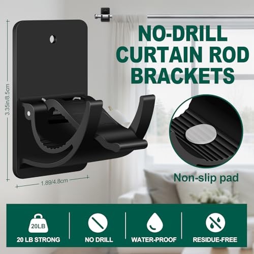No Drill Curtain Rod Brackets, 6 PCS Self Adhesive Curtain Hooks 6 Pcs Black