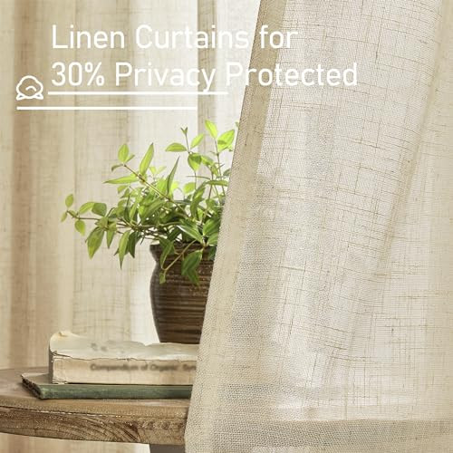 30 Inch Cafe Curtains for Kitchen Window, Semi 34″W x 30″L (Pack of 2) Linen