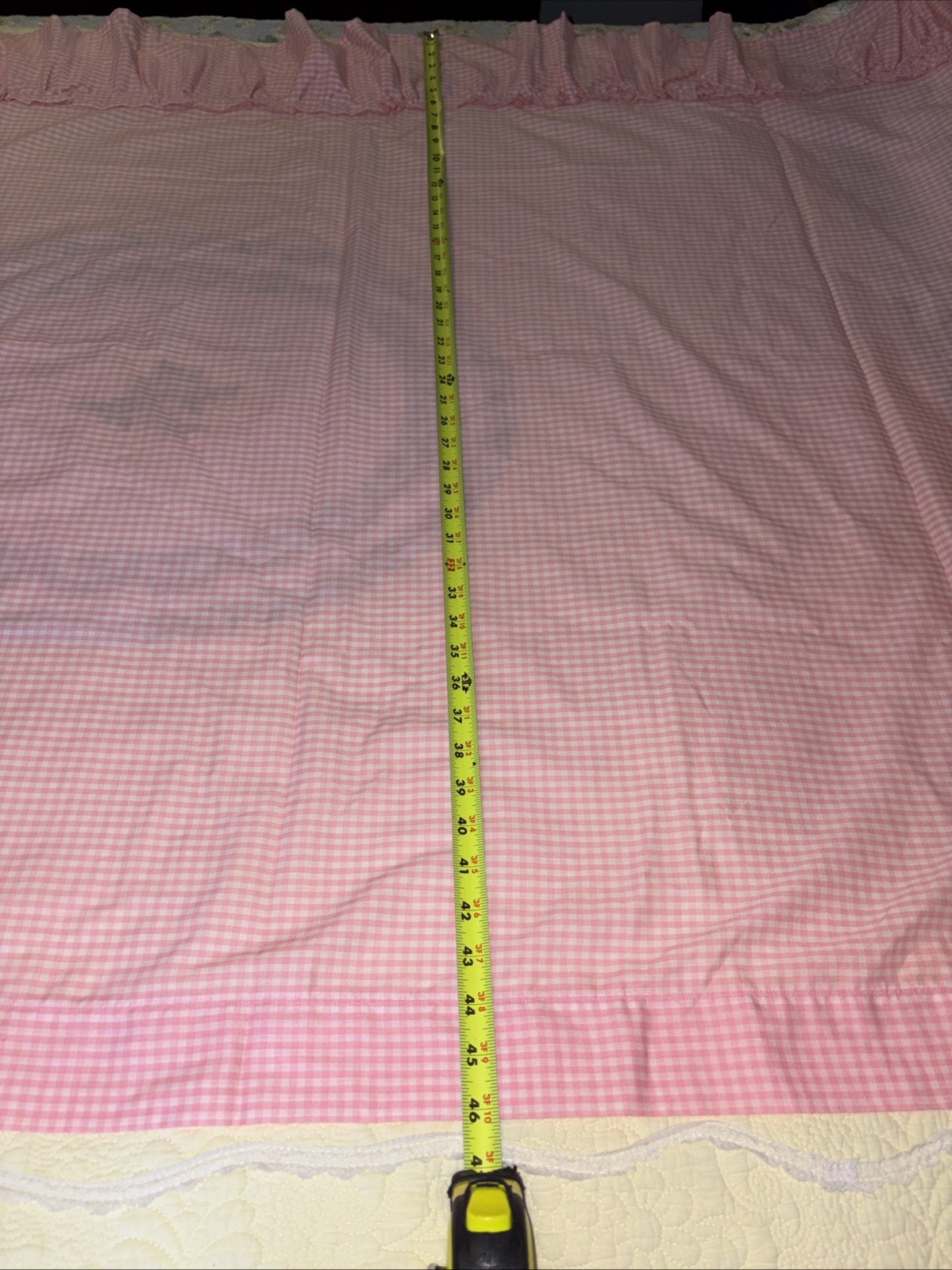 Set Pastel Pink Gingham Checked Curtains, Pretty Ruffle 70×46, Read Description